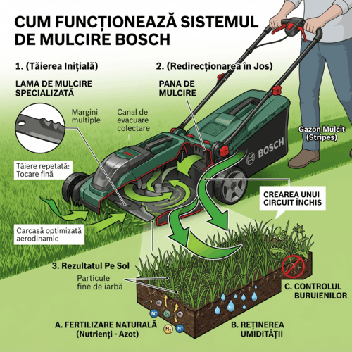 Cum funcționează tăierea și redirecționarea ierbii în sistemul de mulcire