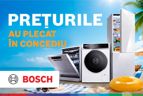Prețurile au plecat în vacanță Economisește până la 7.000 lei la electrocasnicele Bosch selectate.