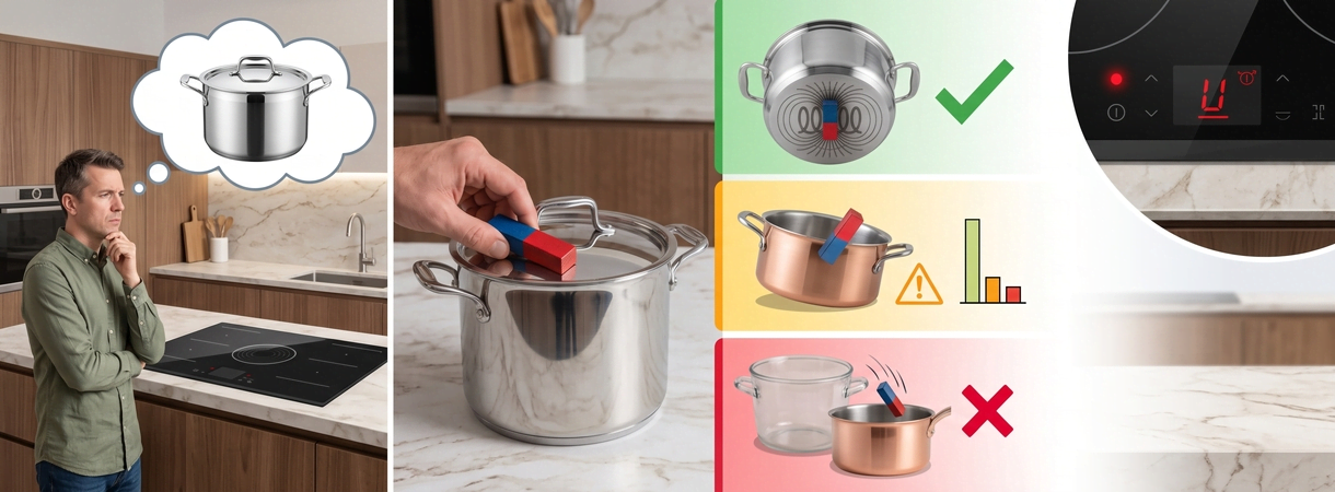 Testul cu magnetul pentru vasele compatibile cu plita cu inductie