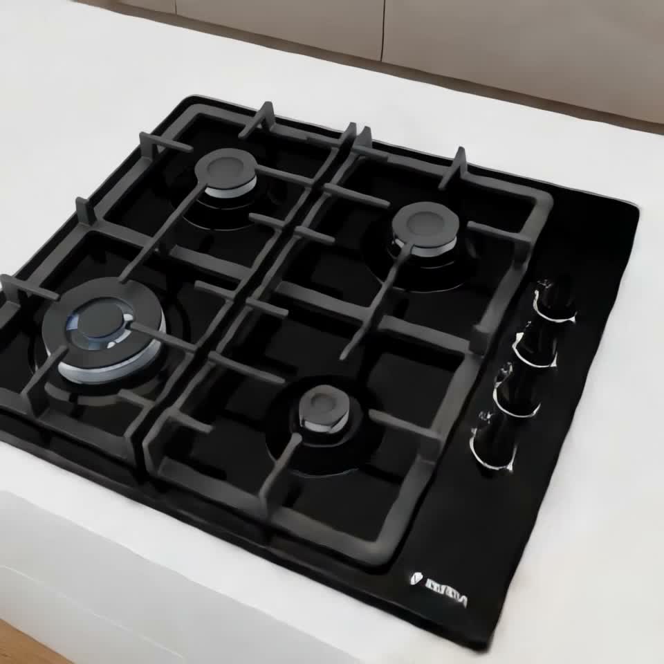 Встраиваемая газовая панель Bosch PBH6C6B92R Эмаль конфорки 4 шт. — Видеообзор