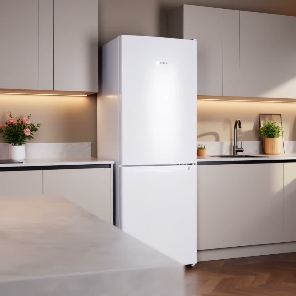 Frigider Bosch KGN33NW206 cu congelator jos Alb — Recenzie video